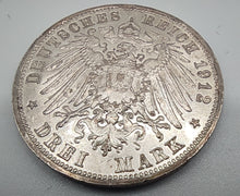 Laden Sie das Bild in den Galerie-Viewer, 3 Kaiserreichsmark Otto v. Bayern 1912 D Silber

