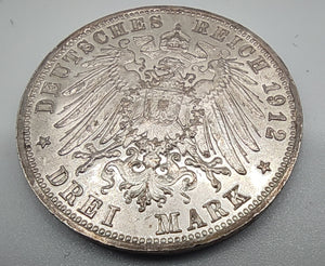 3 Kaiserreichsmark Otto v. Bayern 1912 D Silber