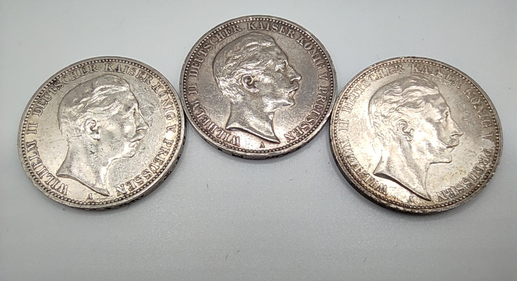3 Kaiserreichsmark Wilhelm II v. Preussen 1910/11/12 A Silber