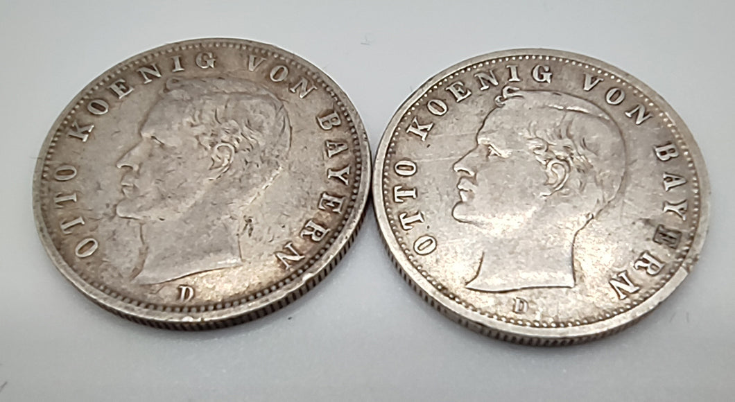 2 Kaiserreichsmark Otto v. Bayern 1900D/1905D Silber