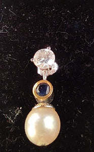 Brillantohrstecker mit Saphiren und Perlen in 14 Karat Weißgold
